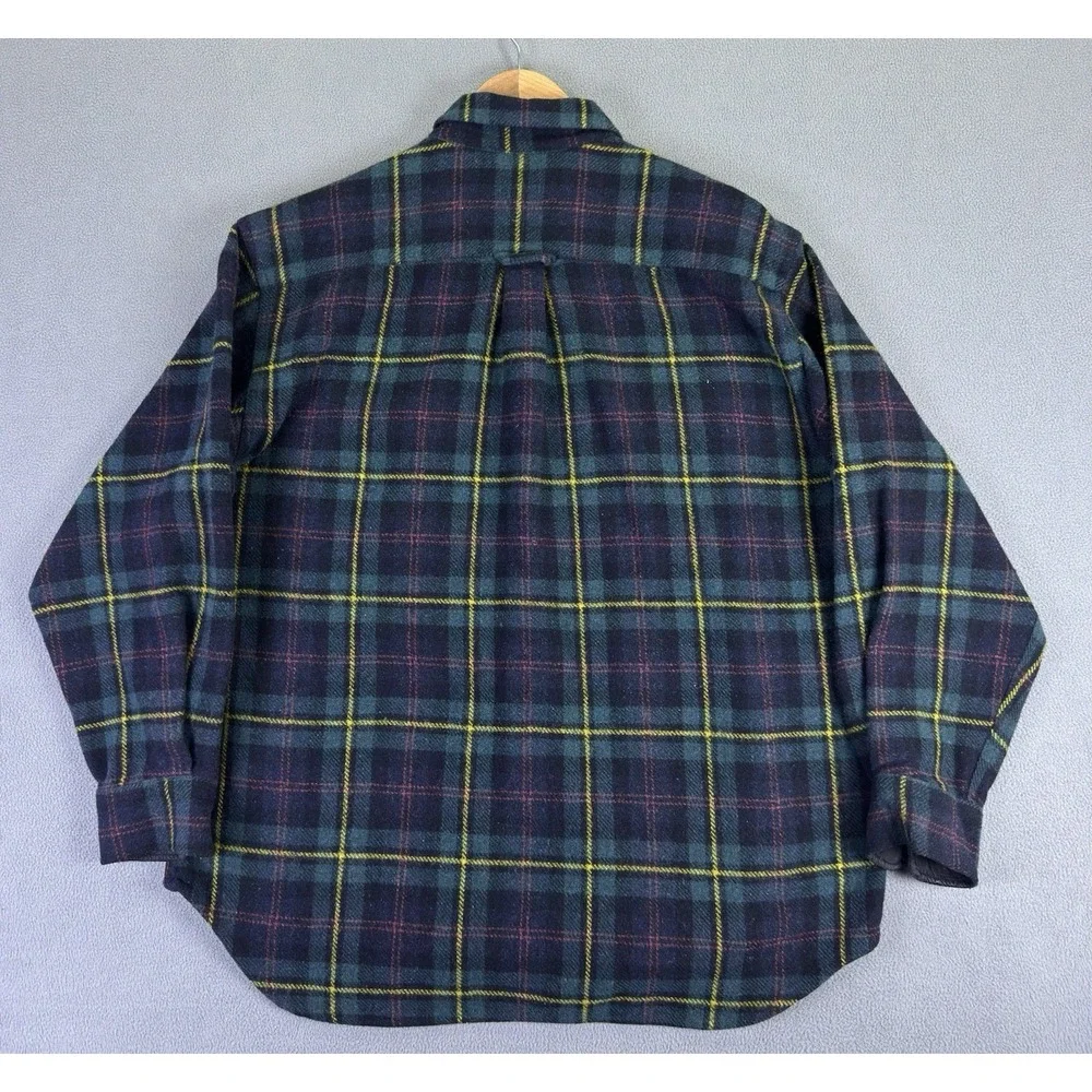 Banana Republic Cabinwear Shirt Medium Green Blue Leather Button Elbow Patch Vtg